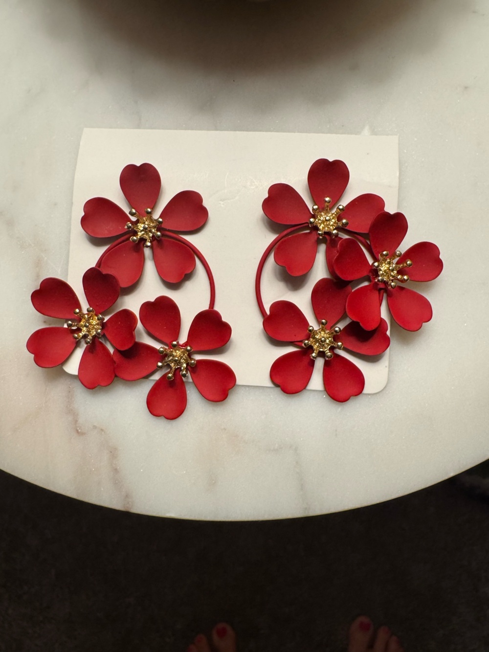 Red Floral Statement Earrings - Elegant Petal Design